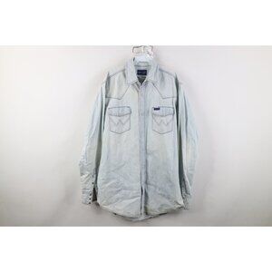 Vintage 90s Wrangler XLT Distressed Western Acid Wash Denim Snap Button Shirt